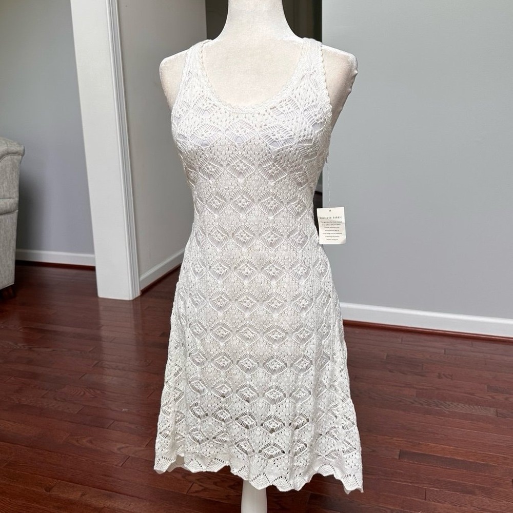 Vintage Moda International 100% Cotton‎ White Ivory Crochet Cocktail Dress